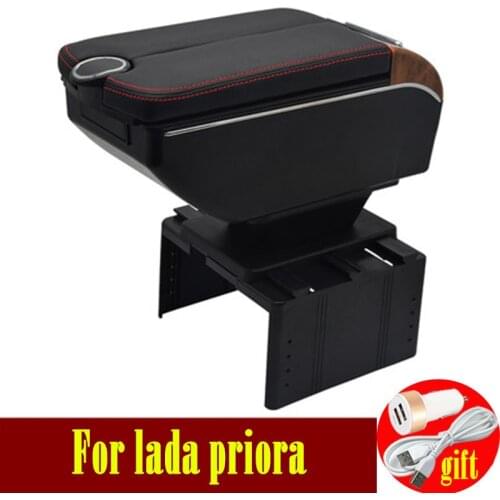 For lada priora armrest box Double doors open 7USB Centre Console Storage Box Arm Rest