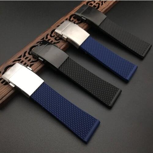 Top brand Quality Black blue soft Silicone Rubber Watch band For navitimer/avenger/Breitling strap 24mm WatchBand Bracelet