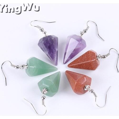 Yingwu Wholesale 20pairs Lot Bohemian Pyramid Drop Earrings Jewelry Earrings for Women Natural Stone Crystal Quartz Lapis Lazuli