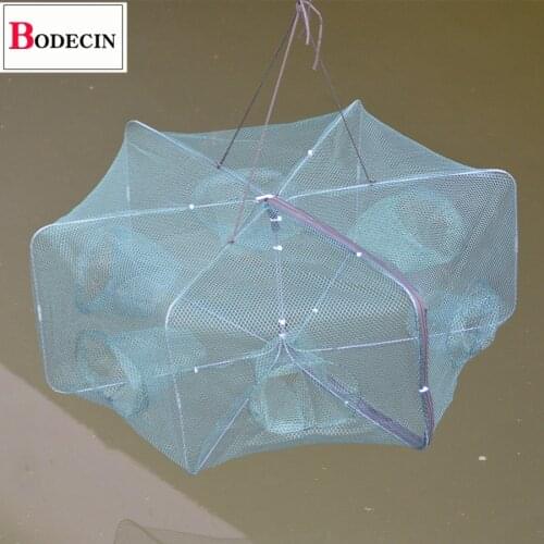 6 Holes Folded Portable Hexagon Fishing Net Network Casting Crayfish Catcher Fish Trap Shrimp Catcher Tank Cages Mesh Nets China
