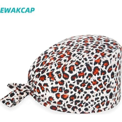 Women and mens scrubs cap Leopard pattern cotton scrub hats gorro enfermera Elasticity nurse accessories