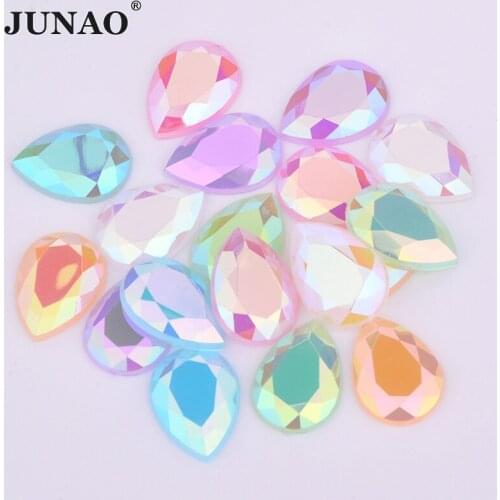 JUNAO 10x14mm 13x18mm Mix Color Teardrop Crystal Rhinestones Flatback Shiny Acrylic Strass Applique For DIY Clothes Crafts