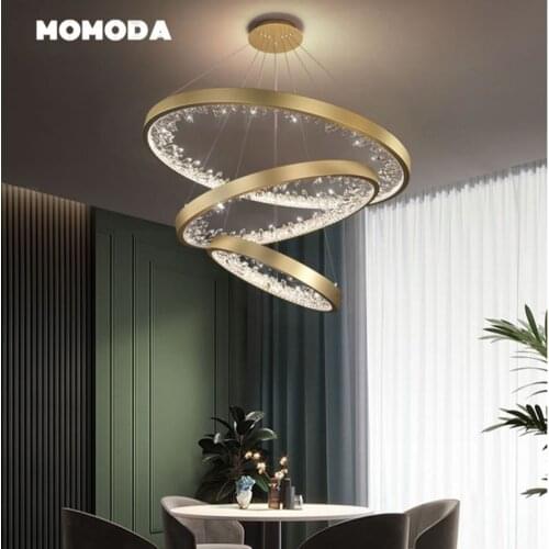 Nordic LED Chandeliers Lighting Luxury Aluminum Crystal Round Pendant Hanging Lamps Bedroom Living Room Indoor Lights Fixture