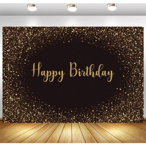 Gold Glittler Dots Happy Birthday Backdrops Customize 20th 30th 40th 50th Family Dinner Table Wall Decor Background Vinyl