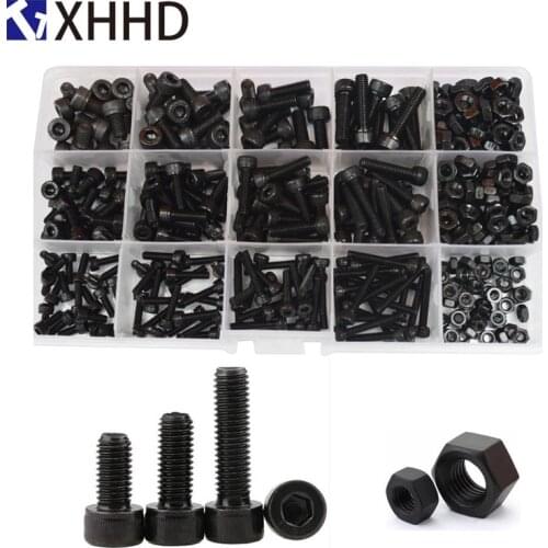 DIN912 Hex Socket Head Cap Machine Screw Metric Thread Hexagon Allen Bolt Nut Black Grade 12.9 Set Assortment Kit Box M3 M4 M5