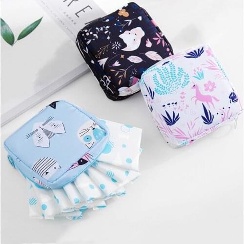 Women Sanitary Pad Pouch Waterproof Cute Tampon Storage Bag Portable Makeup Napkin Lipstick Key Earphone Data Cables Organizer
