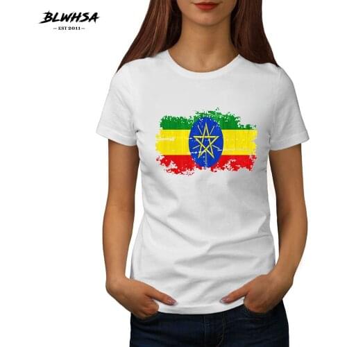 BLWHSA Ethiopia Women T Shirt Summer O-Neck Print Ethiopia Nostalgic Flag Fashion Cotton Women Short Sleeve T-Shirts