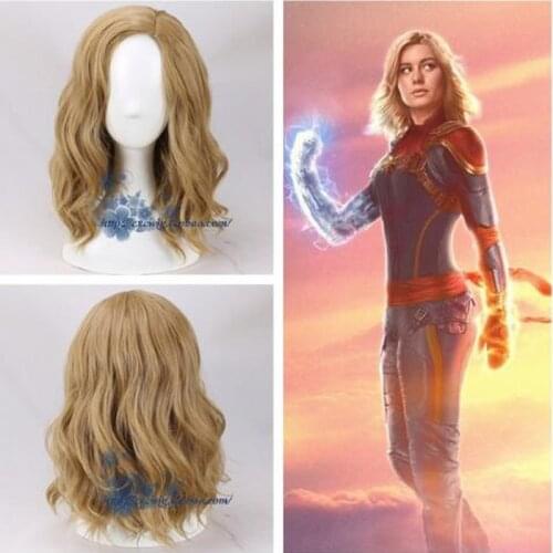 Captain Marvel Coplay wig Women Blonde Curly Synthetic Hair + Wig Cap