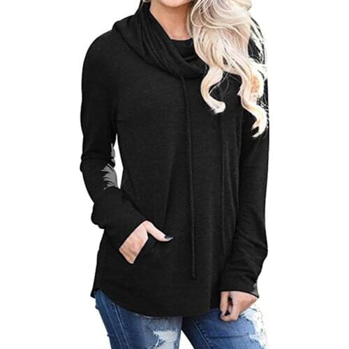 2021 Womens Sweatshirt Long Sleeve Cowl Neck Casual Female Pullover Tops With Pockets L0723