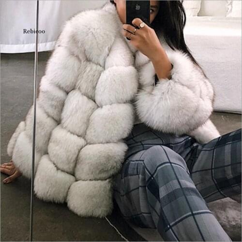 Winter imported fox fur coat female temperament warm womens plus size fashions faux fur coat Three Quarter sleeve coat