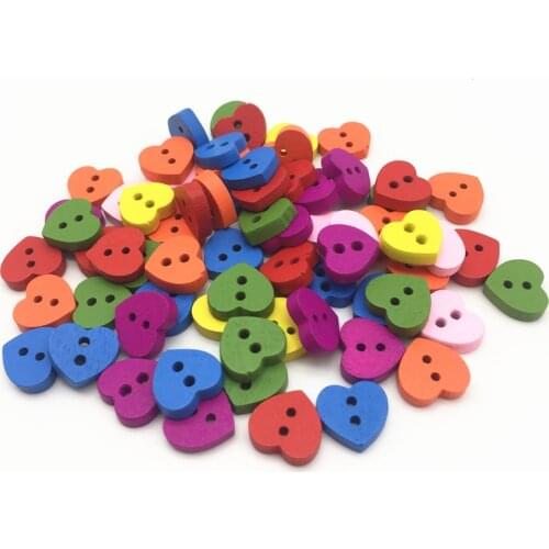 100pcs 11x12mm Mixed Heart Wooden Buttons Scrapbooking Sewing Accessories 2 Holes DIY Crafts
