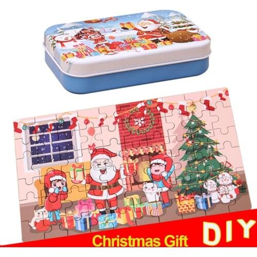 60Pcs Wooden Jigsaw Puzzle Christmas Santa Claus Mini Wood Puzzles Toy For Children Christmas Gifts Cartoon Educational Toys