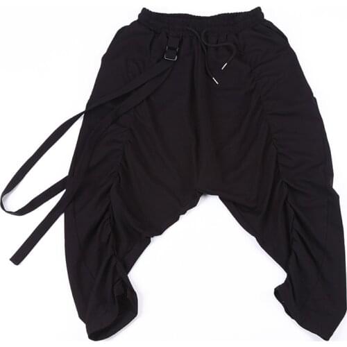 Punk Style Fringed Rope Folds Hip-hop Harem Pants Mens Low Crotch Pants Flying Squirrel Pants Hanging Crotch Pants