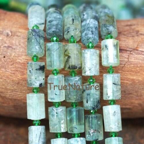 Prehnites Beads Loose Strand Natural Tube Faceted Prehnites Stone Full Strand, Bracelet Beads Jewelry In 10*14 mm BE6378