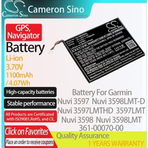 CameronSino Battery for Garmin Nuvi 3597 3597LMT Nuvi 3597LMTHD Nuvi 3598LMT-D fits Garmin 361-00070-00 GPS,Navigator battery