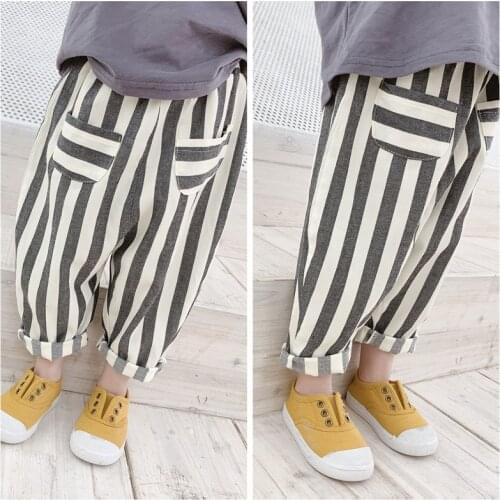 Children girl striped pants Harem pants Kids elastic waist ankle-length loose trousers Fashion girls autumn spring Collapse pant