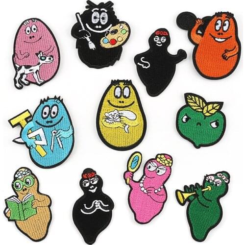 Childrens Cartoon Anime Les Barbapapa Motif Embroidered Fabric Badge Iron on Patches for Girls Boys