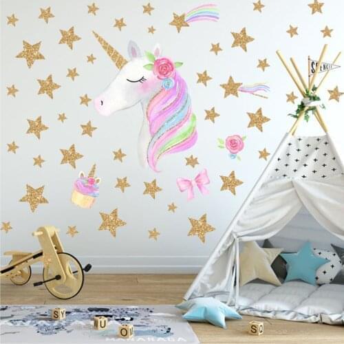 DIY Colorful Animals Horse Stars Wall Decals Unicorn Wall Stickers For Kids Room Decoration Poster Wallpaper Home Decor