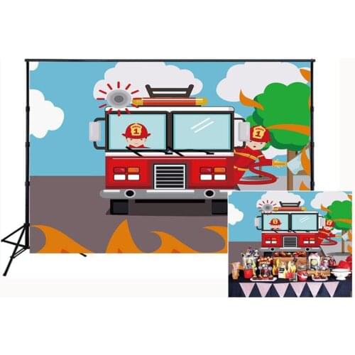 Firetruck Theme Birthday Party Photo Backdrop Fireman Firefighter Background Baby Shower Prince Photo Banner For Studio Props