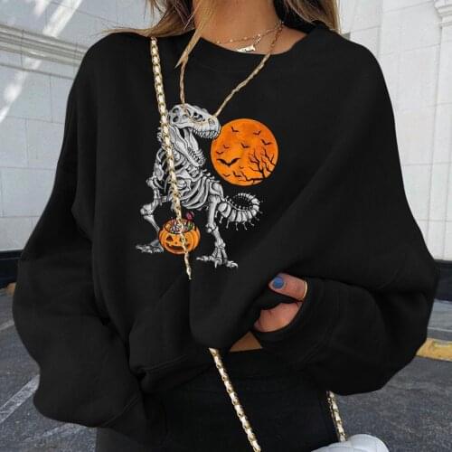 Gothic Y2K Women Sweatshirt Halloween Funny Dinosaur Skeleton Long Sleeve Pullover Top 2021 Japanese Harajuku Streetwear A40