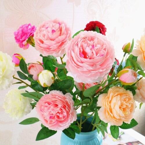 3 Heads Artificial Flowers Peony Bouquet Silk Flowers Bridal Bouquet Fake Rose Flowers for Wedding Party Home Garden Decoration