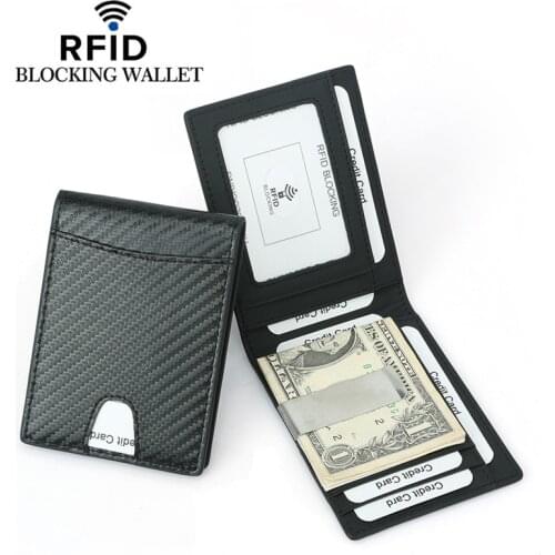 RFID Blocking Wallet for Men Carbon Fiber Wallet with ID Window Slim Bifold Front Pocket Wallet with Money Clip