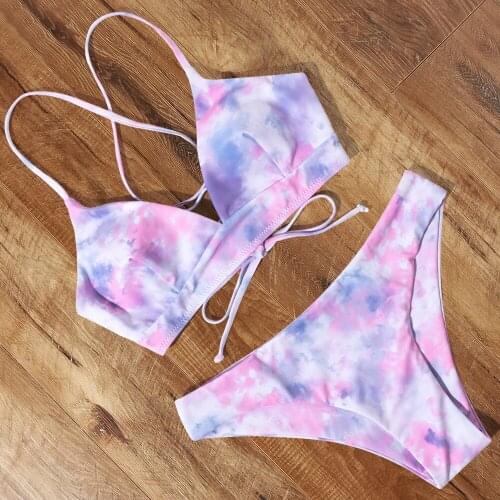 Tie Dye Bikini Push Up Swimsuit Women High Waist Bikini 2020 Sexy Biquini Strap Swimwear Women Leopard Bandage Swimming Suit