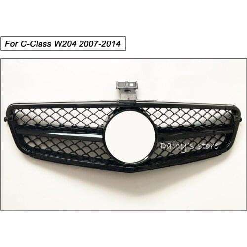 Matte/Gloss Black Car Racing Grill For Mercedes W204 Grille 2007-2014 C300 AMG Emblems Mesh Radiator Front Bumper Lower Modify