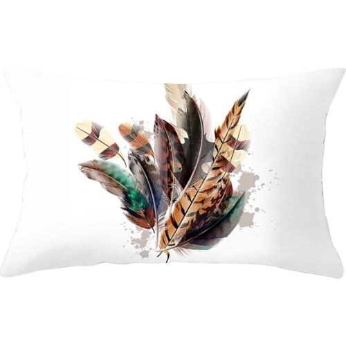 Fashion Beautiful Feathers Printing Pillow Case Rectangle Waist Cushion Cover Fashion Sofa Living Room Decorative 30cm x 50cm