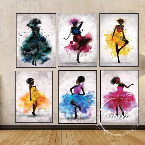 Wall Art Canvas Painting Colorful Skirt Dancing Girl Abstract Nordic Posters And Prints Wall Pictures For Living Room Salon