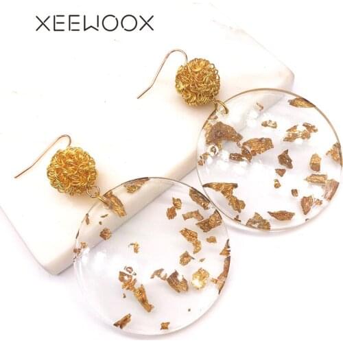 New Fashion Acrylic Transparent Earrings Gold Ball Leaf blade Big Round Circle Long Drop Earrings for Women Ear Jewelry Gift