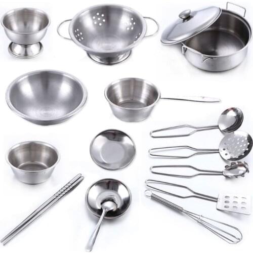 New Stainless Steel Kids House Kitchen Toys Cooking Cookware Pots Pans Pretend Play Playset Utensils