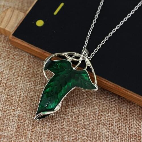 The king of the elves Necklace Fairy Leaf necklace pendant Green Crystal Leaf Fashion Men Necklace Cool Jewelry