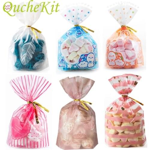 50pcs 9*13cm Pink Love Plastic Bag Popcorn Cookie Biscuit Baking Packaging Bag Christmas Gift Bag Party Supplies Wrapper Pouches
