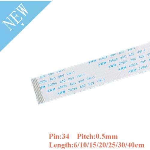 10PCS 34 Pin Ribbon FFC Line Flex Cable 0.5MM Pitch With 6cm 10cm 15cm 20cm 25cm 30cm 40cm Length Forward Direction Flat Wire