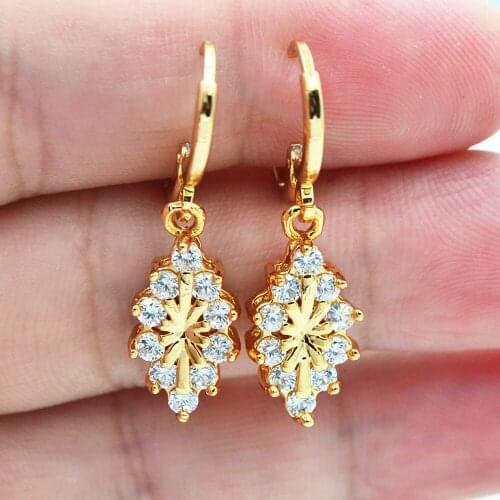 Gold Color Clear Crystal Fashion Hollow Out Lozenge Dangle Earrings for Women Party Jewelry