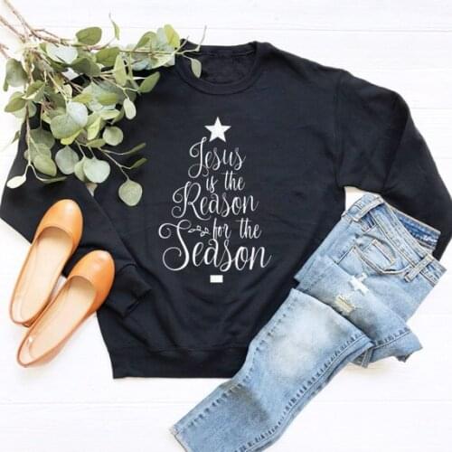 Jesus is the Reason for the season Sweatshirt Long Sleeve Graphic Outfits Christmas Gift Cotton Jumper Unisex Tops Shipping