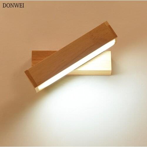 Modern Nordic Solid Wood LED Rotated Wall Lamp Bedside Night Light Bedroom Living Room Aisle Sconce Light Fixture Wall Decor Art