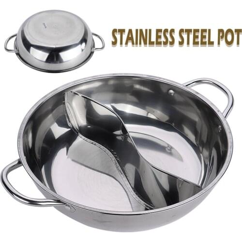 28cm Twin Duck Hot Pot Stainless Steel Soup Fondue Hotpot Dual Site Induction Gas Stove Compatible for Kitchen Cookware Tool