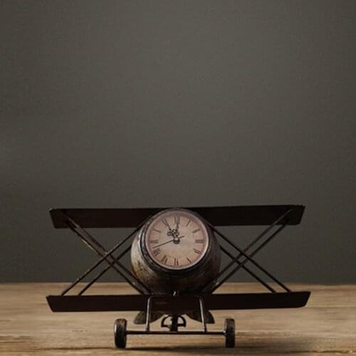 Vintage iron art clock home furnishing ornament decoration plane model crafts decoration nostalgia fighter model