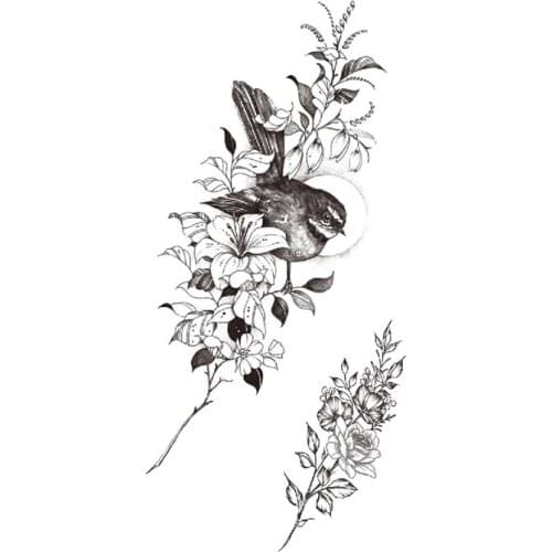 Temporary Tattoo Stickers Plain Flower Rose Swallow Bird Sun Moon Fake Tattoos Waterproof Tatoos Arm Large Size for Women Girl
