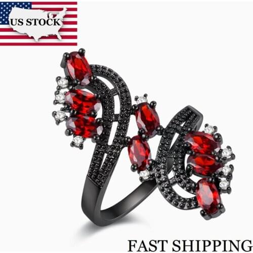 US STOCK Uloveido 10% Off Wedding Rings for Women Red Stone Punk Ring Female Bijoux Rhinestones Statement Rings J656