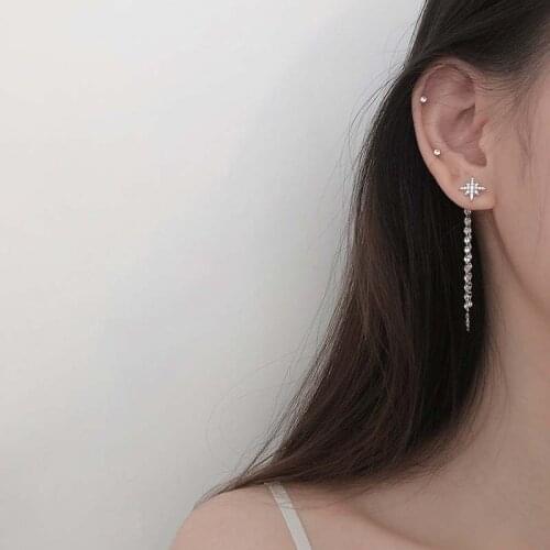 925 Sterling Silver Six Star Long Tassel Chain Earrings for Women Prevent Allergy Exquisite Drop Earrings Jewelry S-E1306