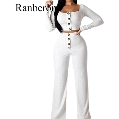 Ranberone Womens Tracksuit Long Sleeve Cardigan Slim Buttoned Casual Suit Leggings Sport Women Fitness 2 Piece Set Gym Clothing