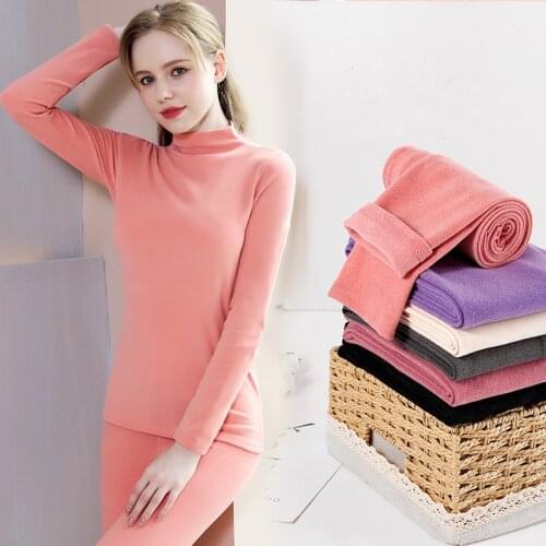 Turtleneck Womens Thermal Underwear Winter Heated Female Second Skin Faux Cashmere Long Johns Suit Thick Warm Thermal Clothing
