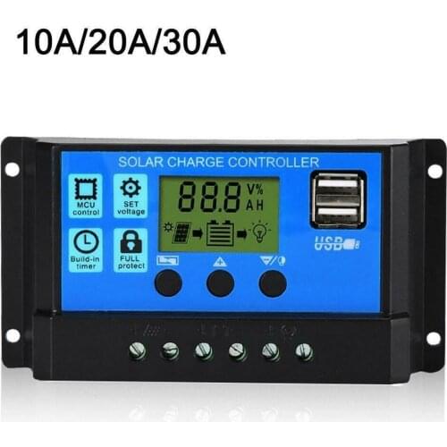 10A/20A/30A Solar Charger Controller 12V /24 V Auto PWM Controllers LCD Dual USB 5V Output Solar Panel PV Regulator
