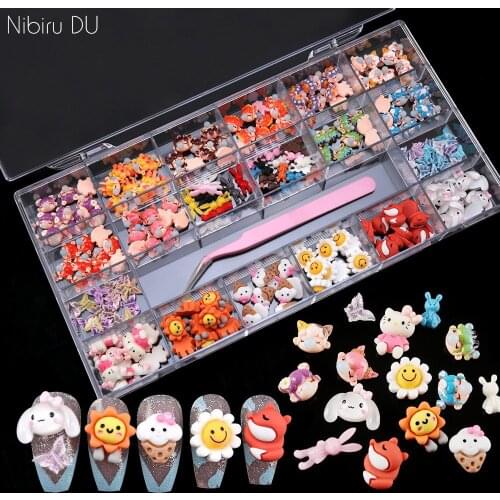 21Grid Nail Art Decorations Resin Butterfly Aurora Bow Bear Kawaii Accessories Nail Parts Decoration Supplies For Professionals