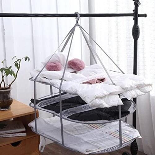 3Layer Windproof Drying Clothes Basket Sock Folding Hanging Clotheshorse Hanger Drying Rack Hanging Clothing Basket Dryer