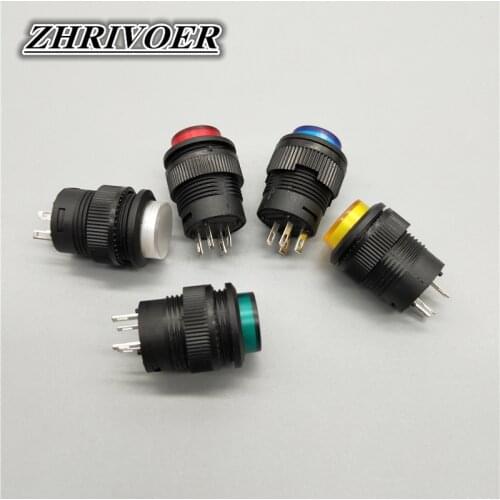 5Pcs 16mm R16-503AD/R16-503BD LED Light Push Button Switch Self-locking/Self-reset 3A/250V