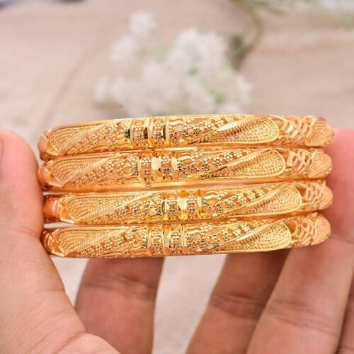 ANNAYOYO 4Pcs/lot Bangles Africa Gold Color Bangles for Women Dubai Bride Bracelet African Wedding Jewelry Middle East Items